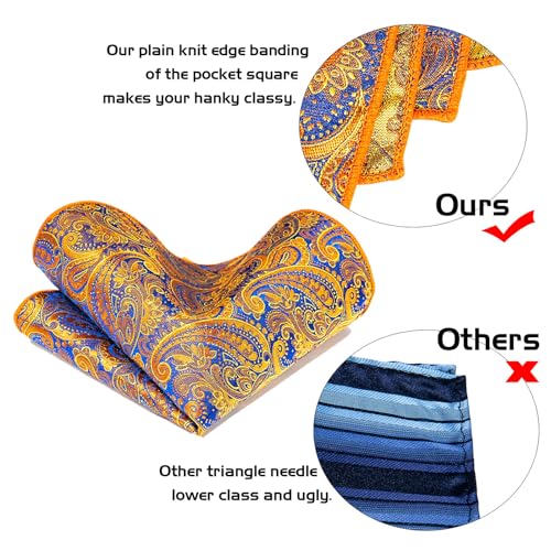 Image of 5PCS Tie and Pocket Square for Men, Silk Necktie and Handkerchief Cufflinks with Gold Ring and Lapel Pin Set