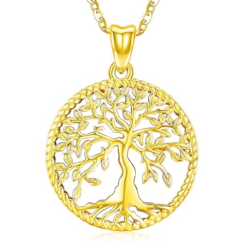 Friggem Collier Arbre de Vie en Argent Sterling 925, Pendentif Arbre de vie Yggdrasil Plaqué Or avec Chaîne, Collier Arbre Généalogique Cadeau Bijoux pour...