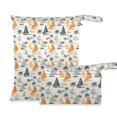 Coikll Wet Dry Bags for Cloth Diaper 2 Pack Waterproof Yoga Gym Bag for Swimsuit Wet Clothes Baby Items-?Sailing Coconut Tree?