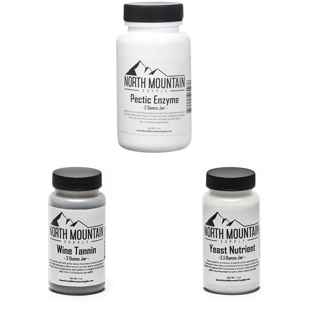 North Mountain Supply Pectic Enzyme - 2 Ounce Jar & - WT-2oz Wine Tannin - 2 Ounce Jar & Food Grade Yeast Nutrient - 3.5 Ounce Jar