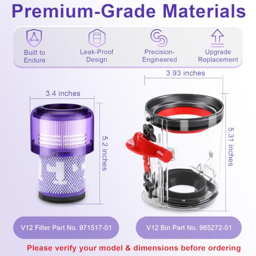 Image of Lemige V12 Slim Vacuum Filter & Dust Bin Canister for Dyson V12 SV30 SV46