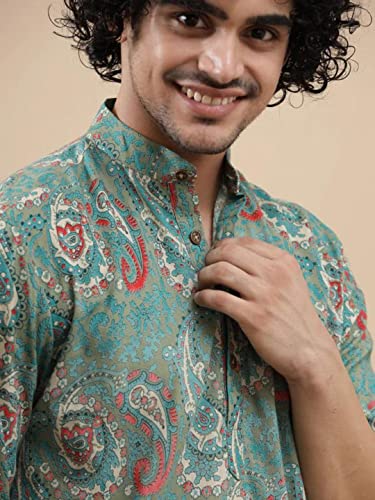 Image of Leriya Fashion Men's Kurta | Rayon Printed Kurta for Men | Chinese Collar Long Sleeves | Straight Knee Length Kurtas | for Festival | Function | Occasion Wear Fancy Kurta for Boys
