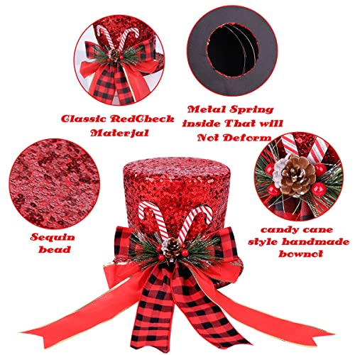 Christmas Tree Topper Hat, Large Red Sequins Bowler Derby Hat With Pinecone, Pine Needle And Christmas Color Bowknot For Seasonal Holiday Table Fireplace Decorations #TOP5