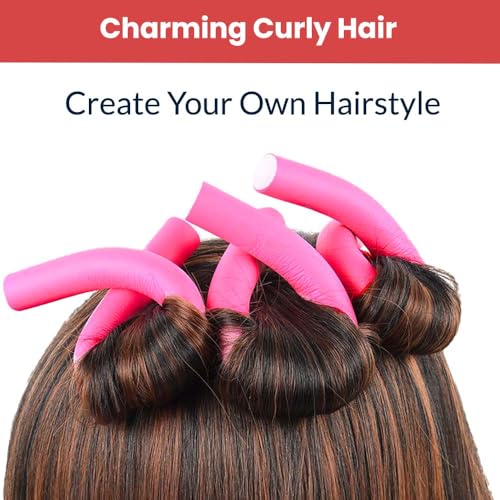 Image of TEMPERIA (10pcs) Heatless Hair Curler Roller for Women & Girls | Curling Headband Tools for Waves & Curls Without Heat | Overnight Curls Flexi Soft Rod for Volumn & Styling | Pink