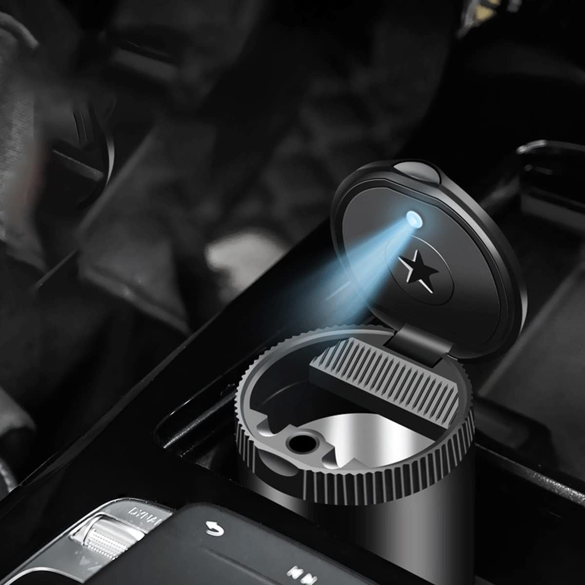 Car Ashtray, Portable Ashtray for Car, Car Ashtray Tray Smoking Cup Multifunctional Suspension with Lamp Cover Isolating Smell Cigarette Cup for Car Interior Products (Color : B)