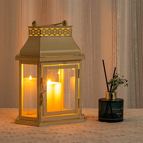 Decorkey Candle Lantern Decorative, Flat Hex Hanging Spring Home Decor, Vintage Metal Decorative Candle Lanterns For Outdoor Patio Wedding Party Beigewith Copper Brush… #TOP6