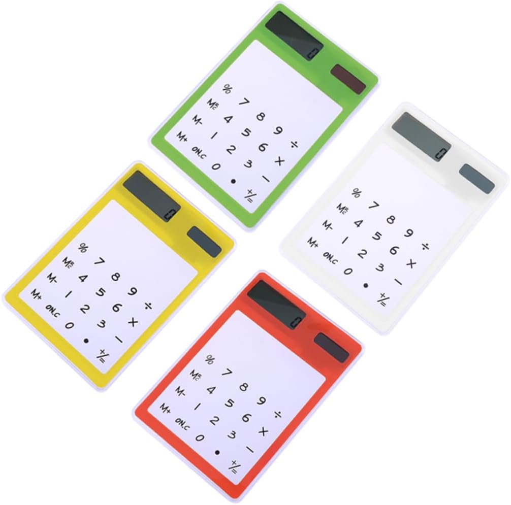 Generic 4pcs Solar-Powered Transparent Touch Panel Calculators Ultra-Thin Scientific Calculators with LCD Screen Office Supplies for School Home and Desk Use Yellow Green White Orange