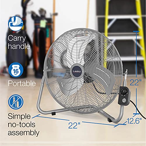 Lasko High Velocity Wall Mount Fan - Pivoting Head - 20" - 2265QM - Silver | 3 Speeds, Powerful Motor, Heavy-Duty, Electric Metal Wall or Floor Fan for Shop, Garage, Home, Bedroom Cooling, Easy Assembly - image 7