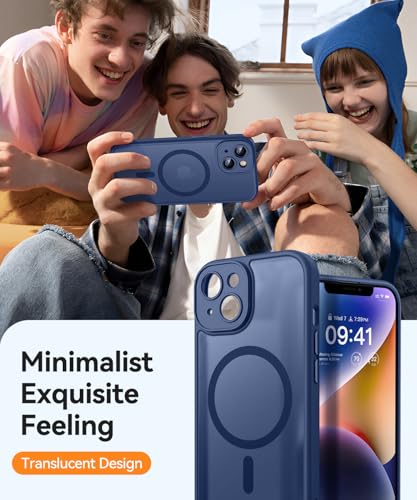 Image of CANSHN Magnetic for iPhone 14 Plus Case, Upgraded [Full Camera Protection] [Compatible with Magsafe] [Translucent Matte] Shockproof Protective Phone Case for iPhone 14 Plus 6.7 inch - Deep Blue
