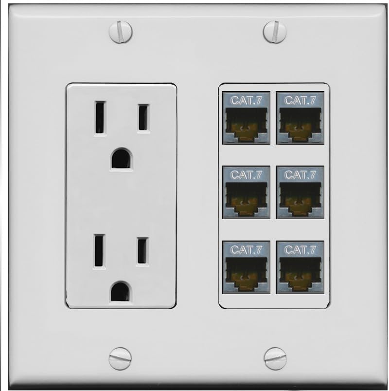 RiteAV 6 Port Cat7 Shielded Ethernet Wall Plate - Outlet [Stainless/Gray]