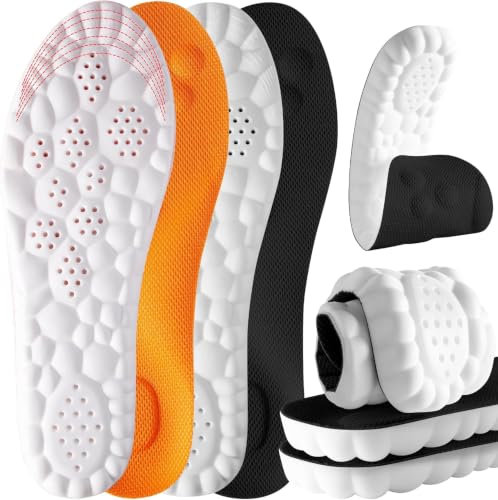 Image of 2 Pair 4D Cloud Steppers Insoles for Men & Women, Shock Absorption Inserts, Soft Anti-Fatigue, Relieve Foot Pain, Memory Foam Insoles, Heel Cushions & Cups for Shoes, Boots & Sneakers(Black & Orange)
