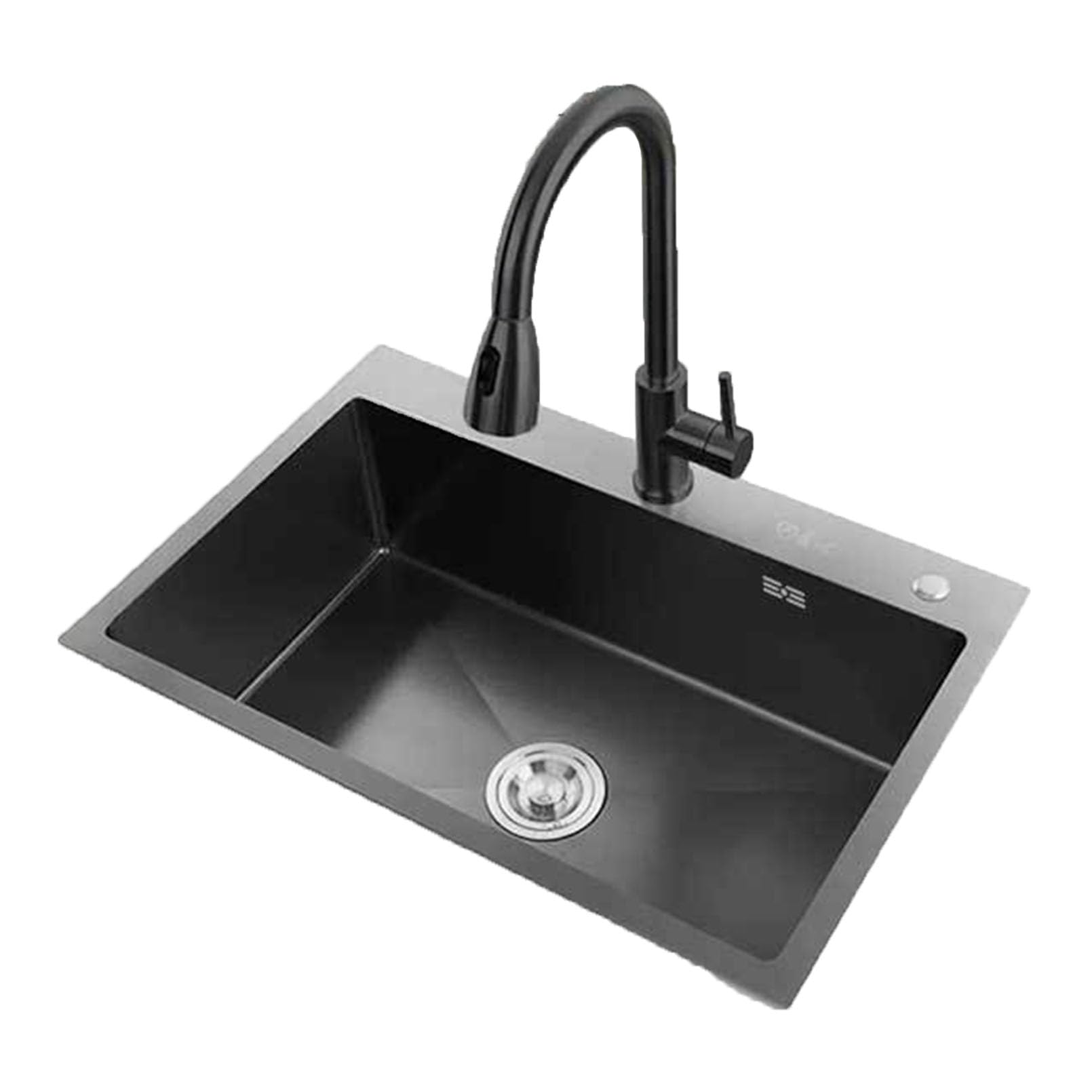 Évier de cuisine à cuve unique en acier inoxydable noir ou argent de grande profondeur