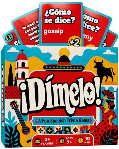 Chatterbox Dimelo Bilingual Card Game, 200 Fun Spanish Trivia Game w Cultural Questions, Como Se Dice en Español Card Games for Spanish Fun Learning for Adults and Kids, Perfect for Family Game Nights