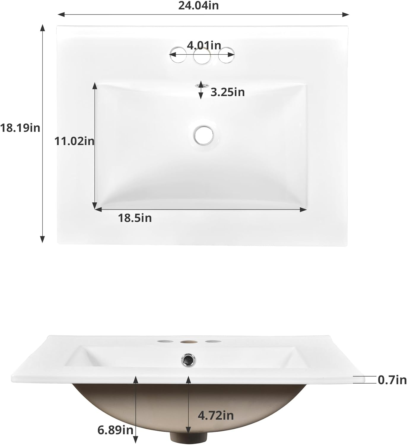 24 Inch Bathroom Vanity with Ceramic Sink, 2-Door Storage Cabinet, Space Saving Design for Small Bathroom, Modern Half-Moon Basin, Adjustable Shelf, Easy Assembly for Powder Room Restroom
