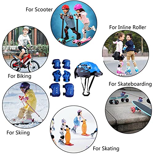 Aland 7Pcs Children Skateboard Bicycle Helmet Knee Elbow Wrist Protective Guard Pad Safety Protection Skateboard Kit for Girl Boys Safety Protection Skateboard Kit for Girl Boys - Red