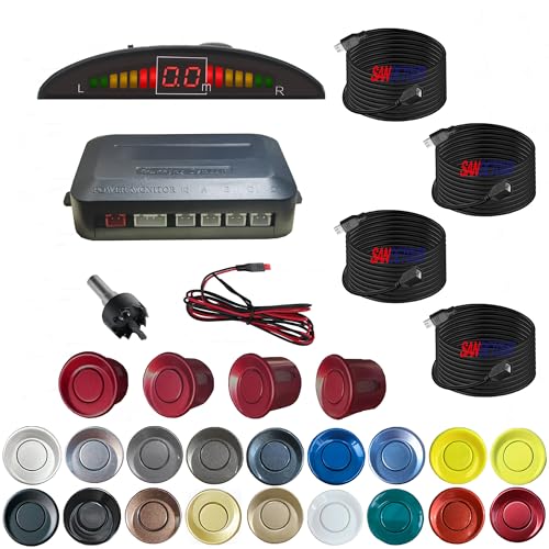 Image of Parking Sensor Kit Backup Sensor Kit Reverse Sensor for Pickup & Extended Vehicles - 4 x 2.3m Sensors + 4 x 4.5m Extension Cables, 24V Compatible (Voltage Reducer Sold Separately) Dark Red