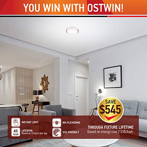 OSTWIN 14 Inch LED Flush Mount Ceiling Light, 21W (170W Equivalent), 1470 Lm, Dimmable Close to Ceiling Light Fixture for Kitchen Hallway Laundry, Brushed Nickel, 5000K, Energy Star, ETL (4 Pack)