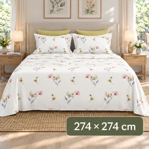 Image of Bombay Dyeing Floral Yellow Super King Size Bedsheet Set (3 Pc)