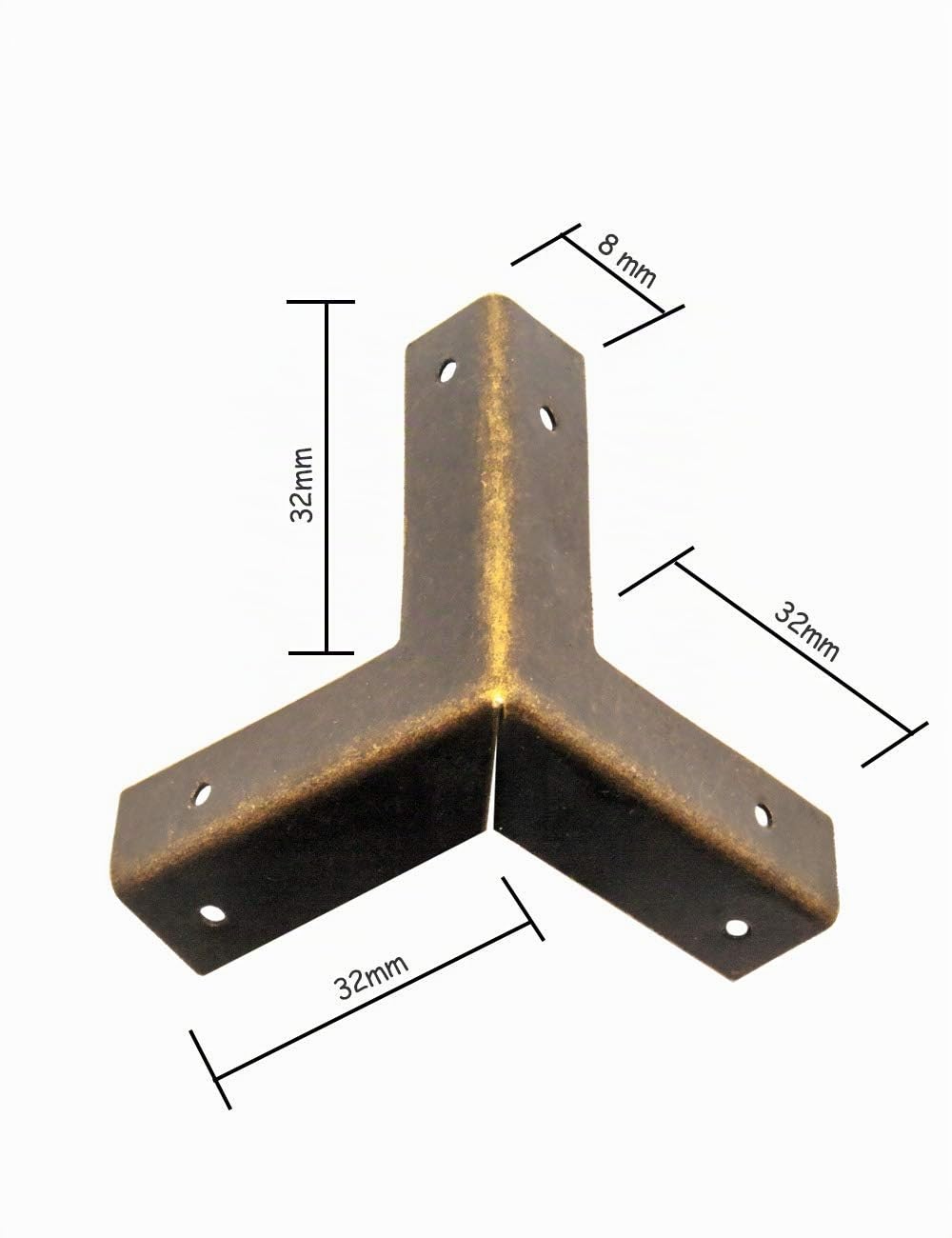 FUXXER® - 10 angoli per mobili antichi, accessori per la protezione dei bordi in metallo, per scatole, mobili, tavoli, ottone antico, effetto vintage, 32 x 32 mm