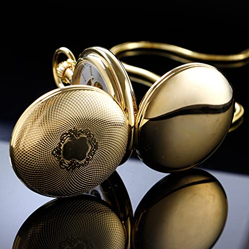Alwesam Copper Mechanical Men's Pocket Watch Double Face Roman Numerals Hand Wind Pocket Watch With Chain&Box #TOP4