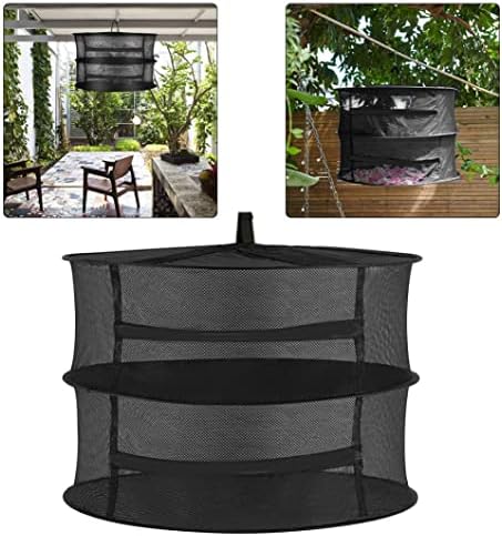 Herb Drying Net Hanging Drying Mesh Rack Foldable with Zipper for Foods Herbs Fruits Tea Plants 2 Layers Black