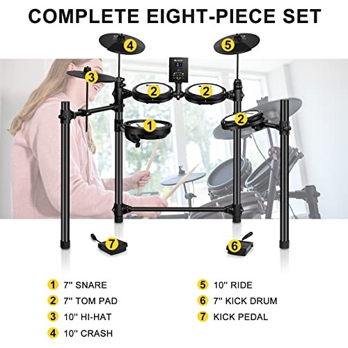 Vangoa Schlagzeug Elektronisch, E Drums für Anfänger mit 7 Zoll Mesh Head, Sticks, Audiokabel Inklusive, Eingebaute 180 Töne, 10 Demo-Songs - Image 6