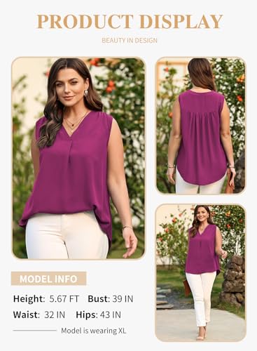 Image of Eytino Womens Plus Size Tank Tops Summer Sleeveless V Neck Casual Loose Chiffon Blouse Office Work Shirts(1X-5X)