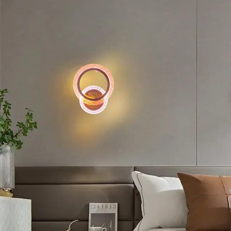 Image of GreyWings Modern LED Wall Light for Home, 3 Color Modes, Warm White, Pink, Natural White, Golden Acrylic Crystal Wall Lamp, Pack of 1