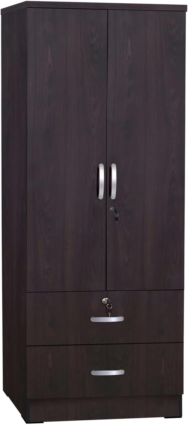 Better Home ProductsGrace Wood 2-Door Wardrobe Armoire with 2-Drawers Tobacco