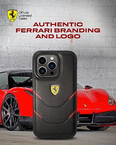 Image of CG MOBILE Ferrari iPhone 14 Pro Max Case [Official Licensed] Contrasted Lines Hot Stamped On A PU Leather Cases Protective Case /Cover Designed for iPhone 14 Pro Max (6.7-Inch) 2022 - Black