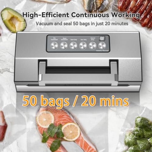 Image of Powerful Suction Vacuum Sealer for Food, Vacapex Precision Vacuum Sealer Machine Pro, Dual Heat Seal, Dry & Moist Modes, One-Touch Operation, Built-In Cutter & Bag Storage, 2 Rolls & Hose Included