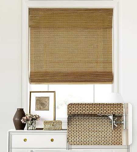 LazBlinds No Tools No Drill Cordless Bamboo Roman Shades, Light Filtering Window Treatment, Roll Up Bamboo Blinds for Windows 31'' W x 64'' H, Acorn