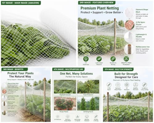 Image of 12 Ply Plant Netting 50 mm Mesh - Heavy Duty Garden Support Net, UV Resistant Trellis Net for Vegetables, Climbing Plants & Creepers (White, 20X200FT)