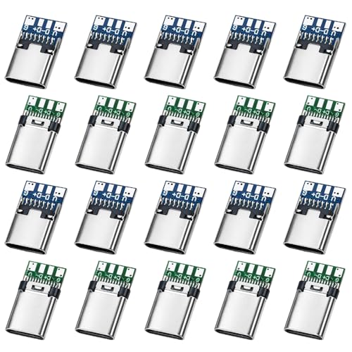 Xyembu 20Pcs USB 3.1 Type C Connector 24 Pins Male and Female Plug Socket Adapter PCB Board Module USB C Breakout Board for Data Line Wire Cable Transfer