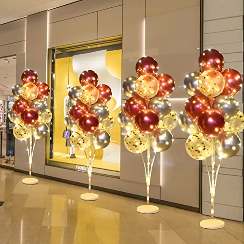 Cicicooie 2 Set Floor Balloon Stand Kit with String Light Balloon Holder Centerpieces Floor Decoration for Birthday Party Bachelorette Party (Pink&Silver)