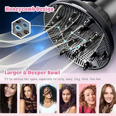 Universal Hair Diffuser for 1.4-3.1 Blow Dryers, Diffuser Hair Dryer Attachment, Professional Hair Diffuser for Curly Wavy Long Thick Hair, Reduces Frizz & Defines Curls, Home/Travel Use, Black