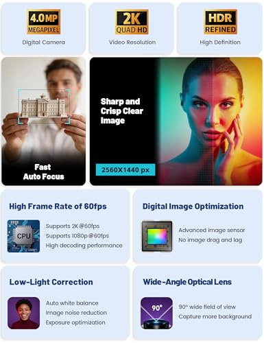 Image of Pro QHD 2K /60fps Webcam with Tripod, External USB Camera for PC /Laptop | Dual noise-cancelling mics | Auto-focus | Wide-angle | Low-light correction | 360 rotation | CMOS sensor | Plug and Play