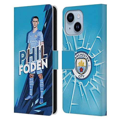 Protection iPhone 14 Plus Man City Phil Foden étui portefeuille cuir