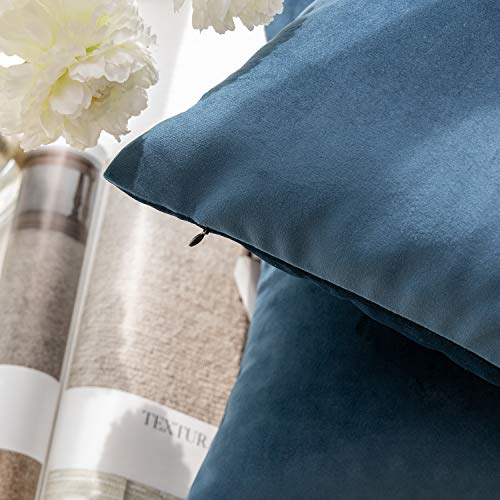 Phantoscope Pack of 2 Velvet Decorative Throw Decorative Pillow Cover Soft Solid Square Cushion Case for Couch Dark Blue 18 x 18 inches 45 x 45 cm