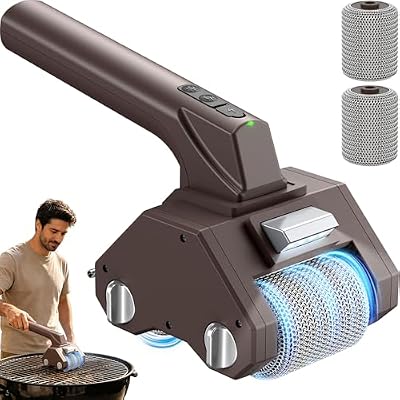 LyriFine Electric Grill Brush for Outdoor Grill, Dual Roller BBQ Grill Cleaner with 2-Speed, Bristle Free Cordless Grill Tools, 150Mins Runtime & LED Light for Camping Backyard Barbecue, Gifts for Men