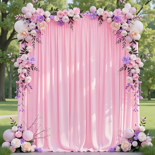 Aseem 10x8FT Pink Backdrop Curtains for Parties Polyester Photo Fabric Curtain Backdrop Drapes for Birthday Wedding Party Decor Background Photography with Rod Pocket 5x8FT 2 Panels