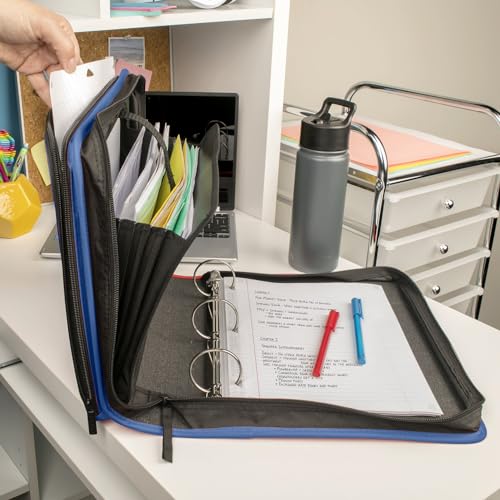 Fichário com zíper Five Star 72534, com 3 anéis, capa expansível, azul