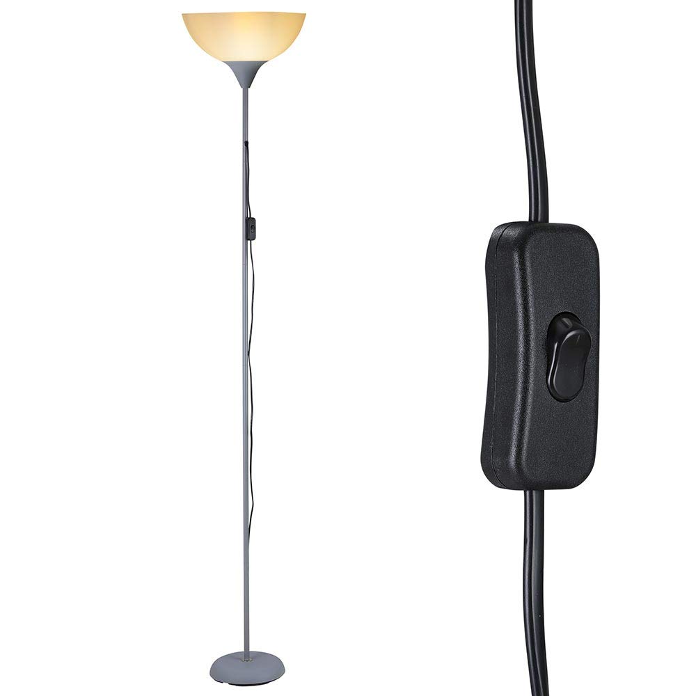 BAKAJI Lámpara de pie de diseño moderno de metal con pantalla E27, máx. 40 W, altura 180 cm, para casa, salón, dormitorio, pantalla ovalada