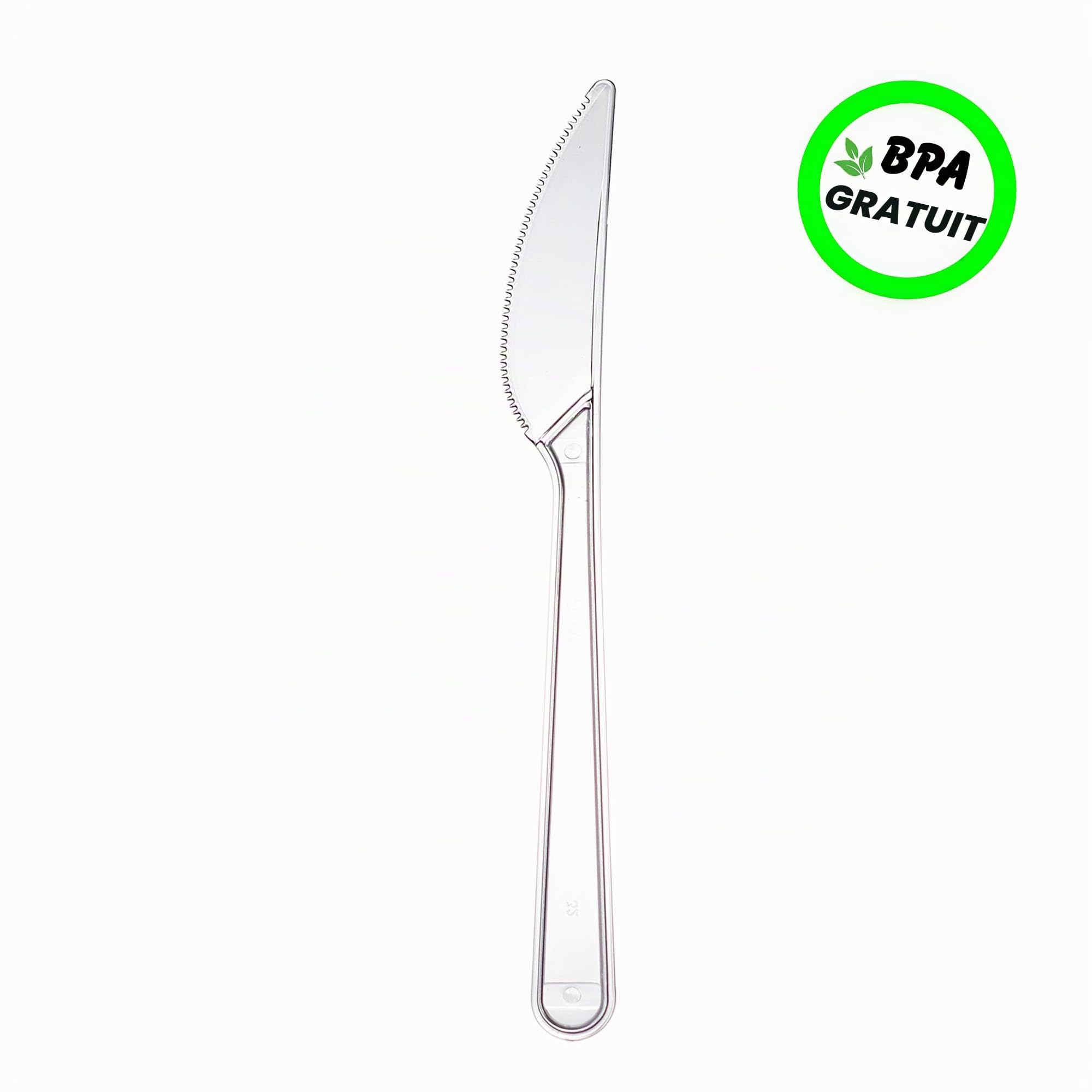 Couteaux en plastique - Couverts de fête réutilisables et robustes - Couteau en plastique réutilisable - Passe au lave-vaisselle (200)