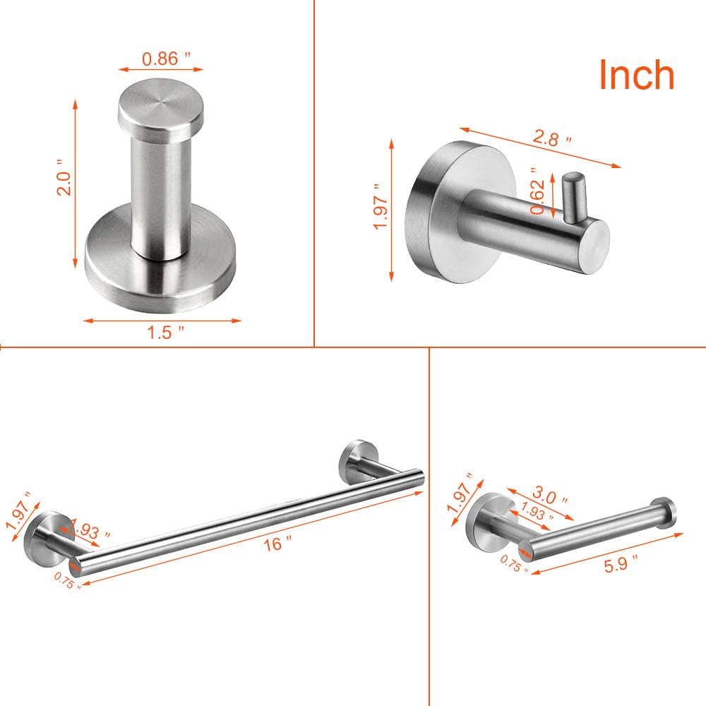 Vanloory 5 Pieces Bathroom Hardware Set- SUS304 Stainless Steel-Towel Rack Set Include Lengthen Hand Towel Bar+Toilet Paper Holder+3 Robe Towel Hooks Bathroom Accessory Towel Bar Set : Tools & Home Improvement