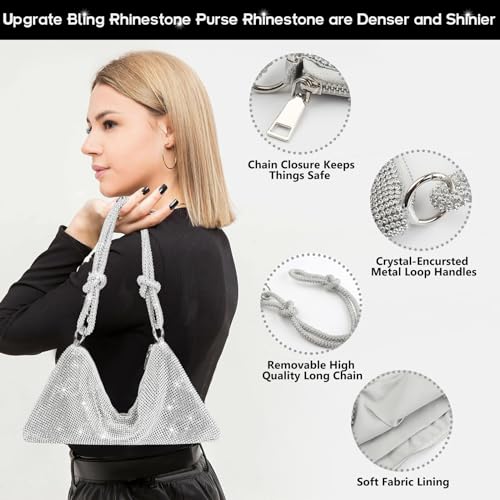 Image of Silver Rhinestone Purse, Women Evening Bag Glitter Bling Sparkly Bags, Gold Purse Wedding, Glitter Silver Bag Crystal Prom Clutchs for Party /Formal