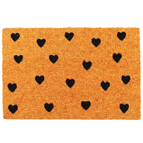 Relaxdays Felpudo Coco 60x40, Corazones, Antideslizante, Resistente Intemperie, Interior y Exterior, Multicolor