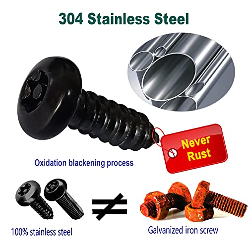 Anti Theft License Plate Screws- Black Security Bolts Fasteners for Front Rear Tag Frame Holder, 1/4'' M6 Stainless Steel Car Truck Motorcycle Mounting Hardware Kit- Screws Caps Insert Nuts by FBJTDQ - Image 2