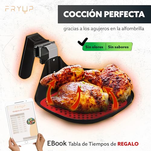 FRYUP® Alfombrillas Silicona Premium Freidora de Aire Cuadrada [21x21cm] [2 Unidades] - Compatible con COSORI y CECOTEC - 4,7L, 5,5L, 6,4L - Silicona Air Fryer - Accesorios Freidora Sin Aceite