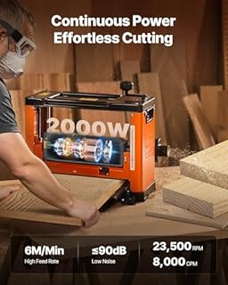 VEVOR 13-Inch Spiral Thickness Planer, Woodworking Power Benchtop Planer, with 2000W 23500 RPM Powerful Motor, Single Speed, for Hard & Soft Wood Material